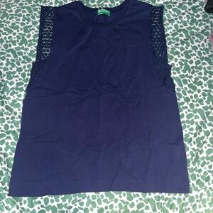 Navy Blue Lace-sleeved Top